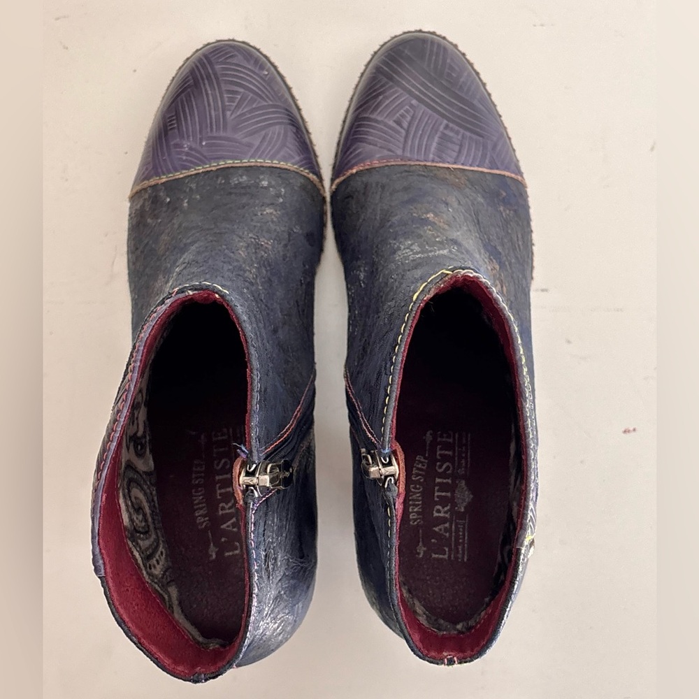 L'Artiste by Spring Step Waterlily Booties Crushed Navy Blue Leather, Sz 40/9.5 - Picture 7 of 11